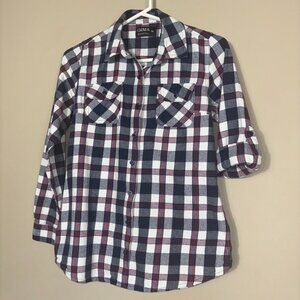 EMMA Jeans USA Navy, White, and Red Plaid Shirt - Size M